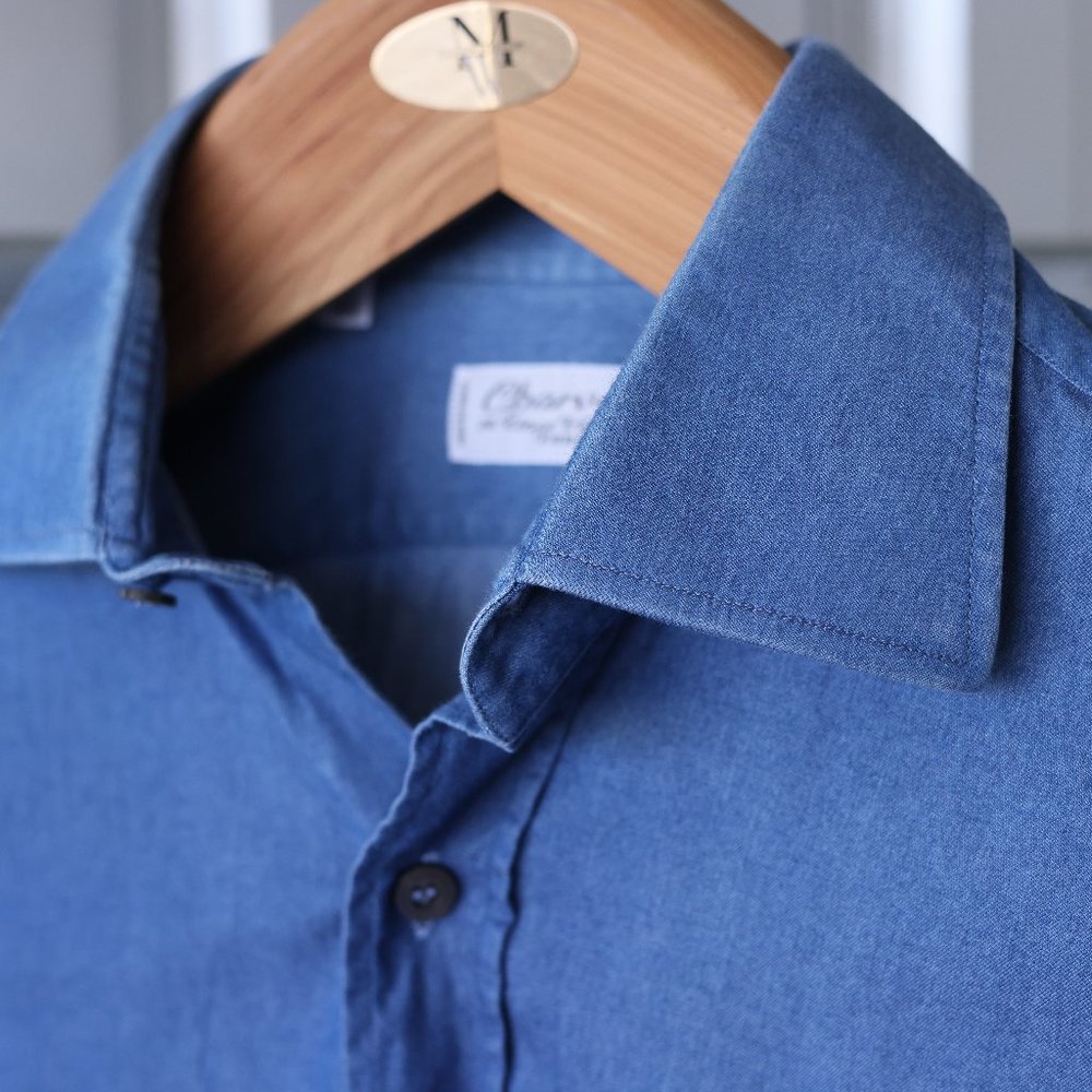 Charvet blue denim button down shirt